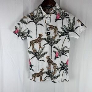 Bad Birdie Wildlife Cheetah Bird Hawaiian Kids Golf Polo Youth Boy Size Small